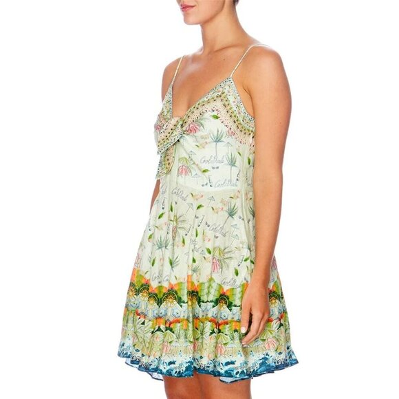 Camilla Sundowners Short Linen Dress With Tie Front Size XS NWT b162 - Picture 13 of 14